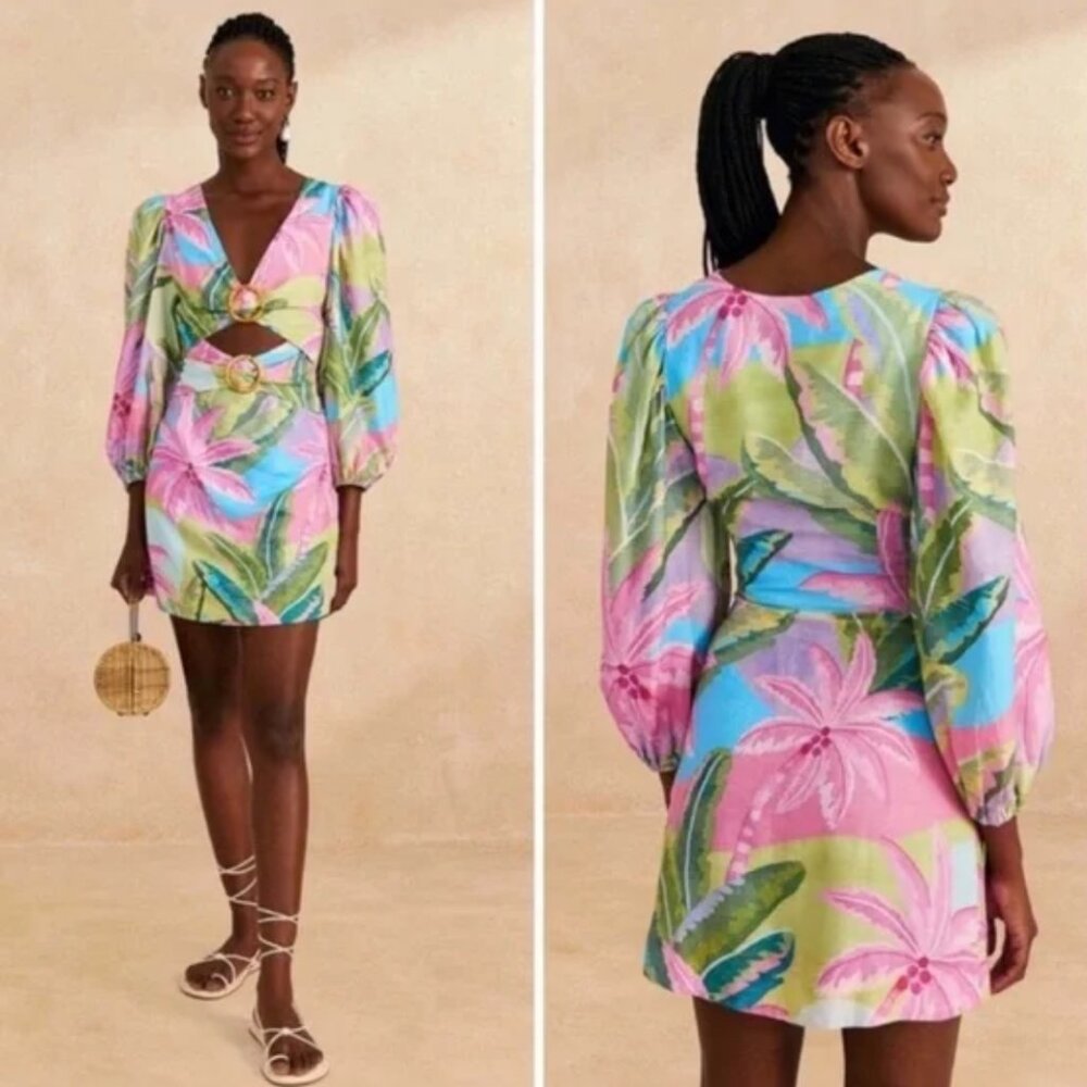 Farm Rio Size Medium Beach Vibe Mini Cutout Tropical Dress